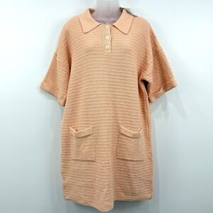 Mango Polo Knit Dress Womens XL Peach NWT Preppy Fisherman Chunky Classic